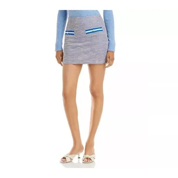 Aqua White & Navy Textured Side Zip Stretch Tweed Mini Skirt Size Medium - Picture 1 of 5